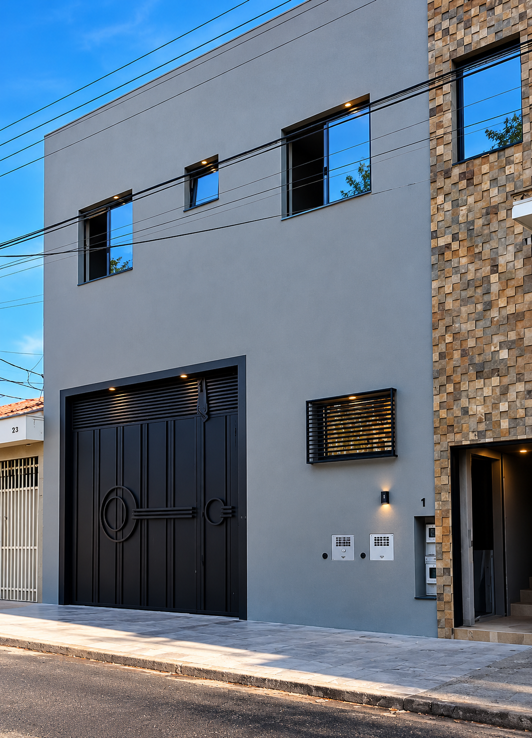 Fachada moderna com pedra
